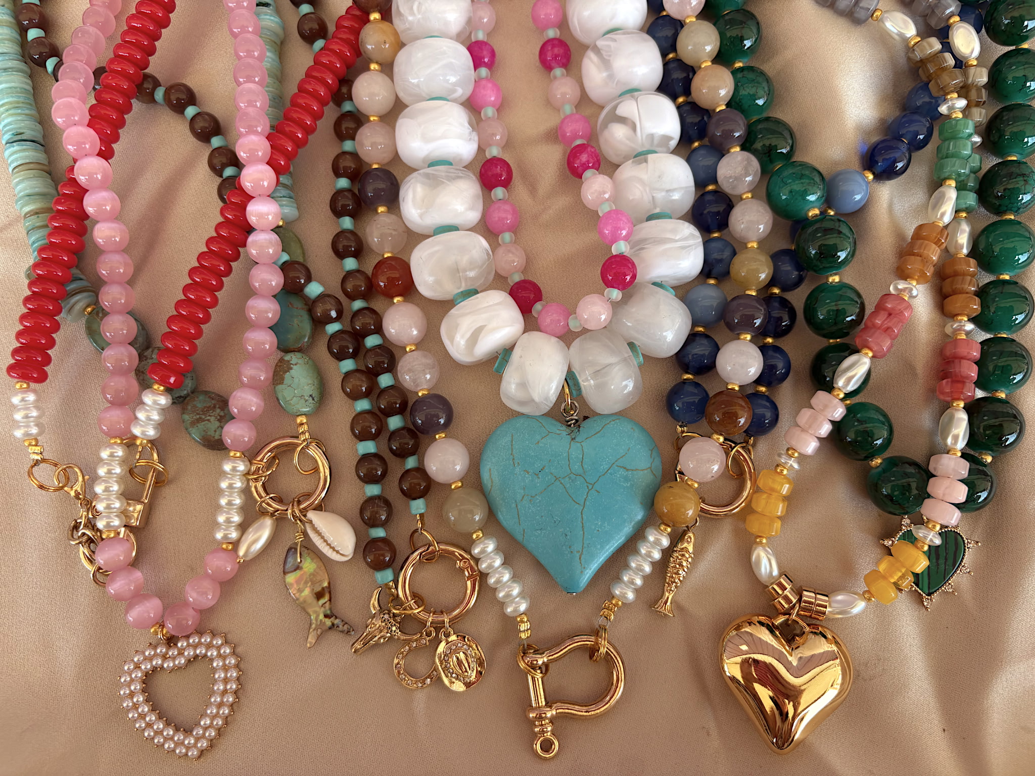 Handmade beaded necklaces with heart pendants